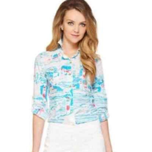 Lilly Pulitzer Cruiser Button Up Shirt in Watch Out Size 12 - Picture 1 of 7